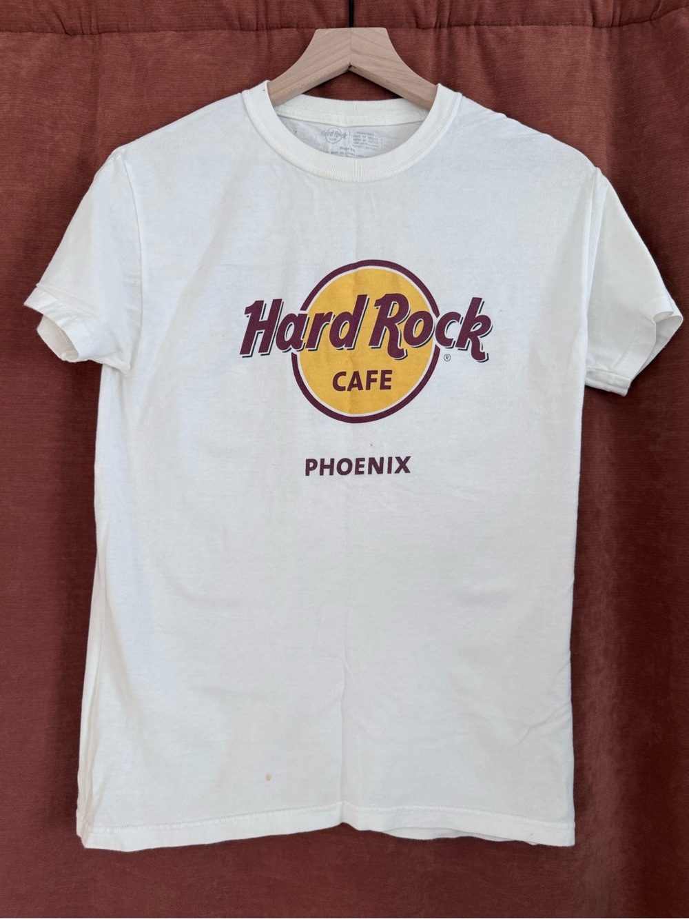 Hard Rock Cafe White T-Shirt with Yellow & Maroon Logo - Phoenix